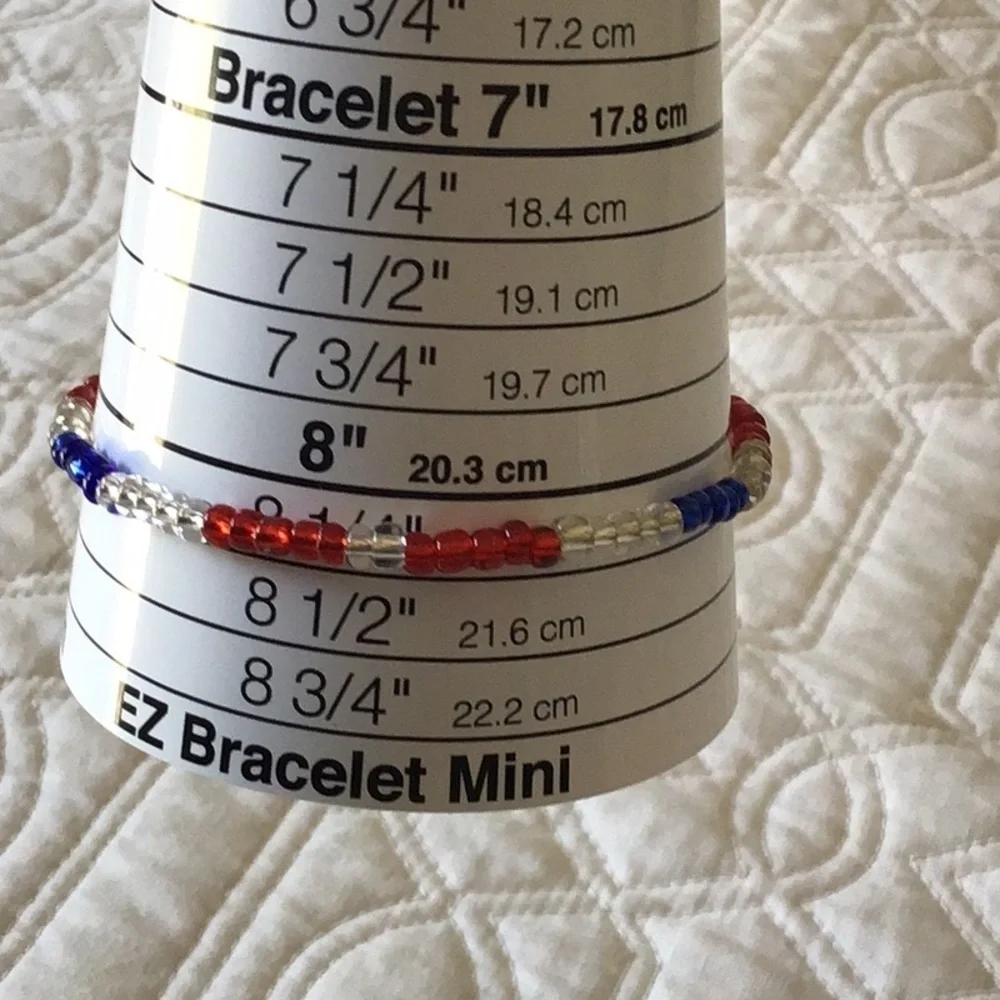 𝅺stretch Beaded Anklet Red White & Blue